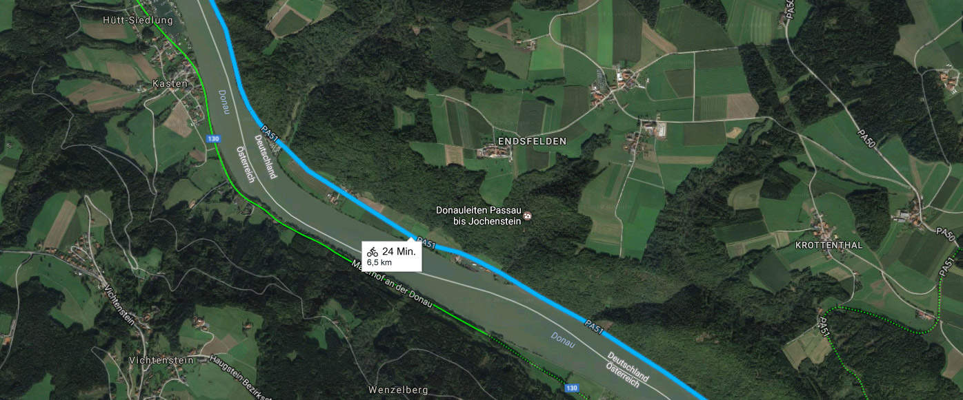Satellitenansicht Donauradweg Obernzell-Jochenstein Headerbild