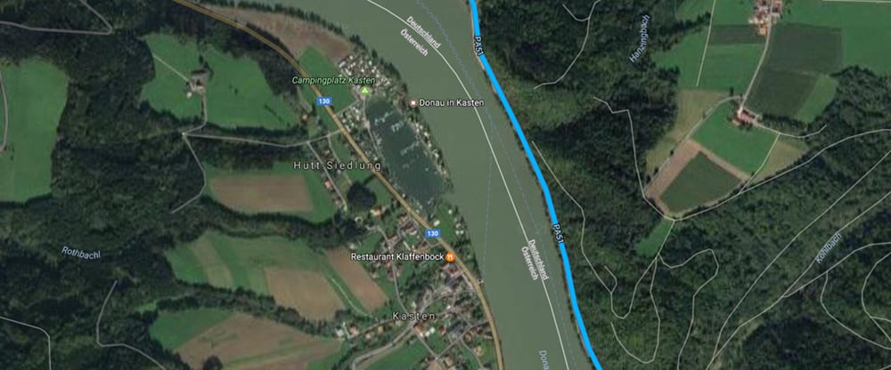 Satellitenansicht Donauradweg Teilabschnitt Kohlmühle Headerbild