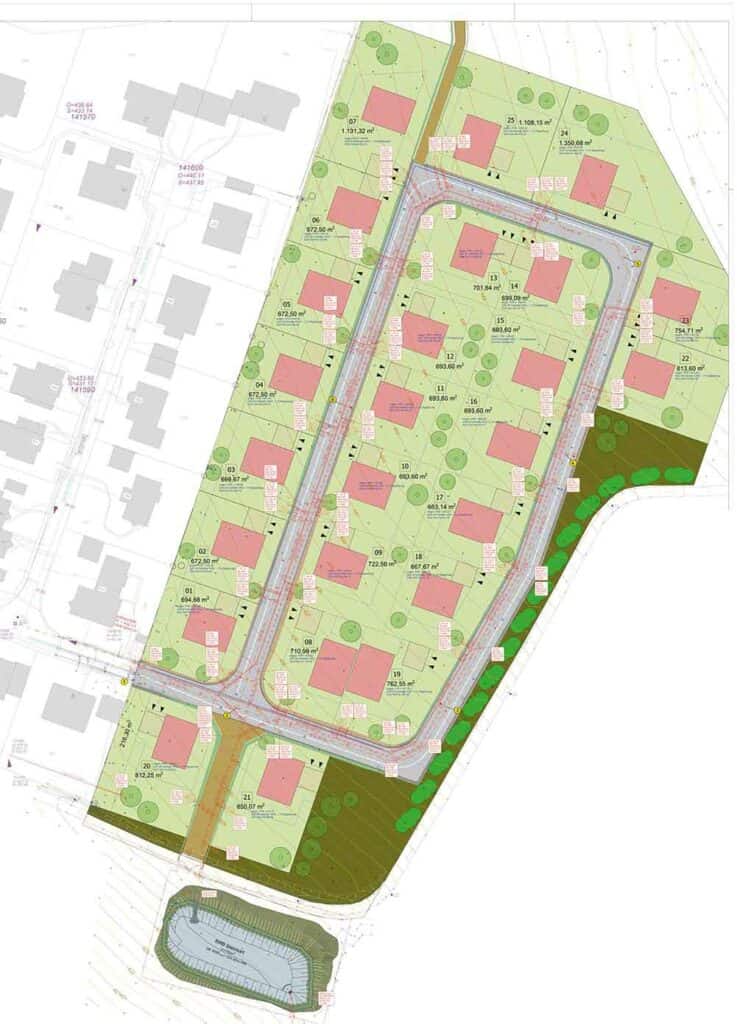 Zeichnung Plan Infrastrukturplanung Erschließung