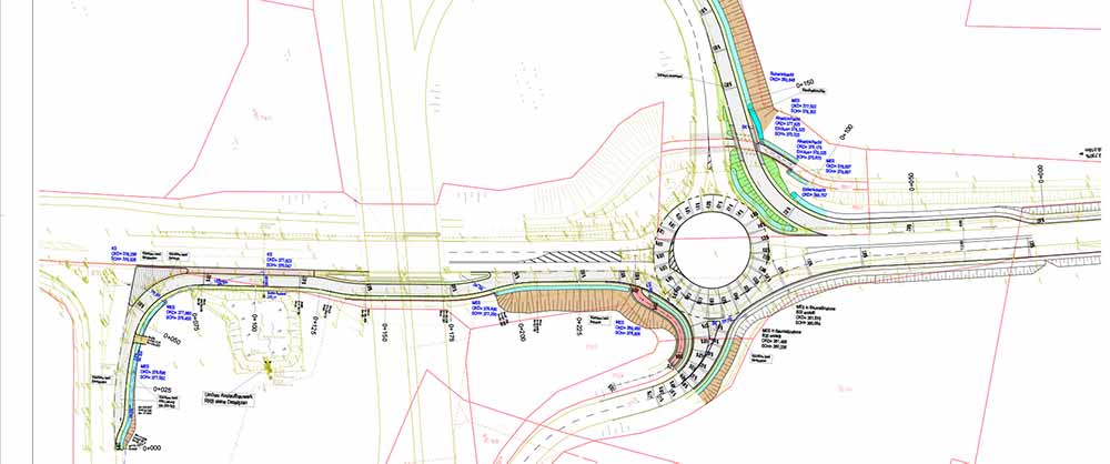 Digitale Zeichnung Infrastrukturplanung Verkehrsanlagen Turbokreisverkehr B20 Marktl Burghausen